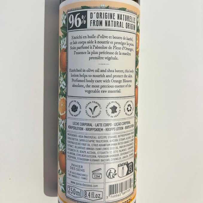 Panier des Sens –Orange Blossom Hand & Body Lotion for Dry Skin - Hydrating Body Cream for Women - Nourishing Fluid Body Moisturizer Shea Butter & Olive Oil 97% Natural Ingredients Body Care 8.45 Floz