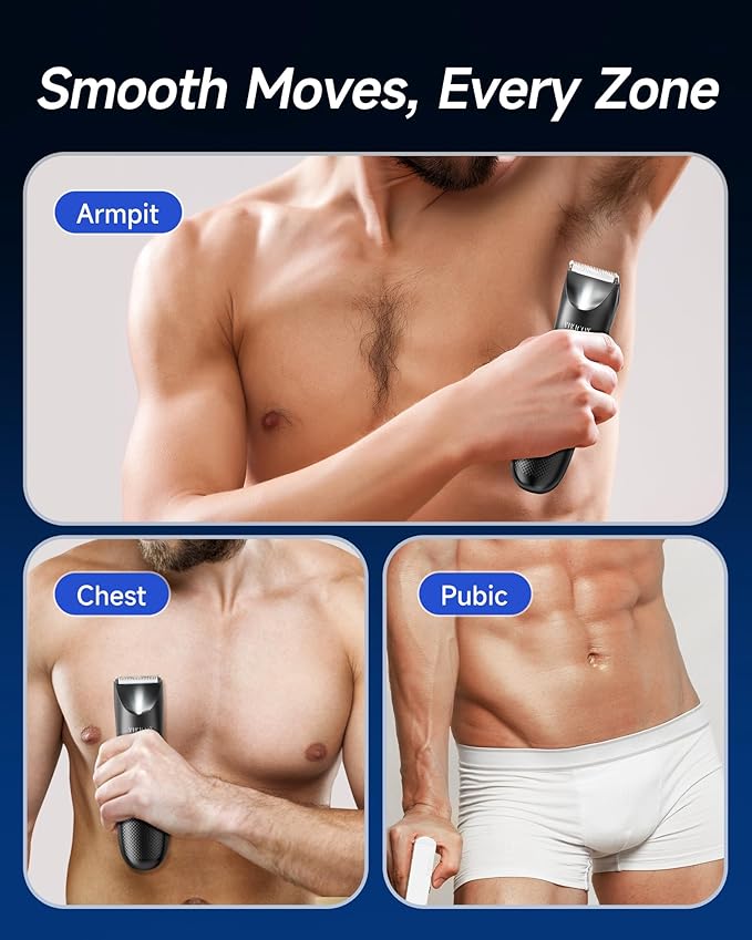 VIKICON Manscape Trimmer for Men - No Nicks Electric Razor-Shaver for Balls/Pubic/Groin/Legs/Chest Hair Removal w/Light & Ceramic Blade, IPX7 Waterproof Body Groomer USB-C Charging, Gifts for Him Dad