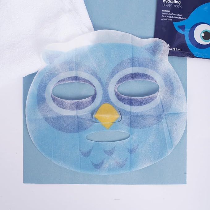 masque BAR Pretty Animalz Animal Character Sheet Mask, Korean Skin Care, Korean Spa Masks for All Skin Types, Spa Gifts, Birthday Party Gifts, Girls' Night, Skincare Party, Owl Pack of 6