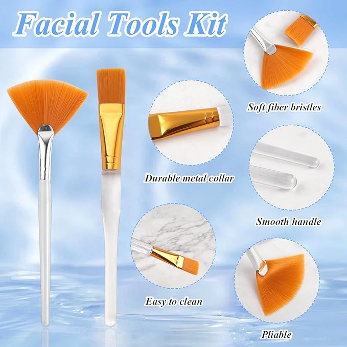 24Pcs Esthetician Supplies for Facials Set, Including 8 Gold Stainless Steel Facial Mixing Bowls, 8 Fan Mask Brushes & 8 Flat Brushes, Face Mask Cosmetic Applicators Kit for Spa Home Use