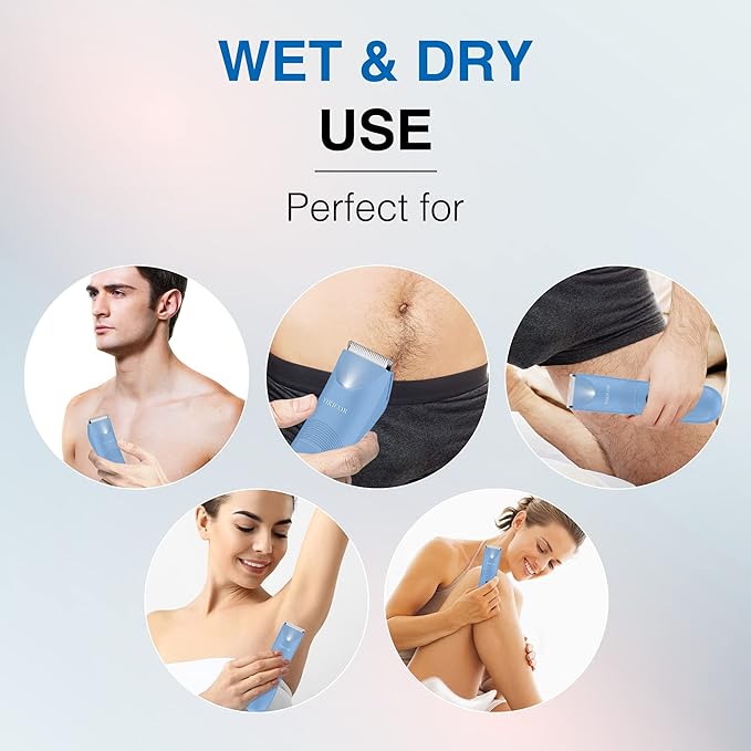 VIKICON Bikini Trimmer for Women: Painless Electric Pubic/Leg Shaver w/Light, Ceramic Hypoallergenic Blade, Waterproof Cordless Razor for Sensitive Skin, Travel-Ready Body Groomer, Gift for Her