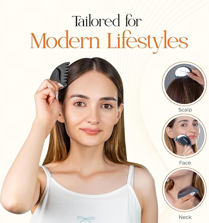TeraRX® Terahertz Gua Sha Comb – Authentic Terahertz Massage Tool for Scalp, Face & Neck – Anti-Static Scalp Massage Comb for Tension Relief, Circulation & Daily Self-Care Routine