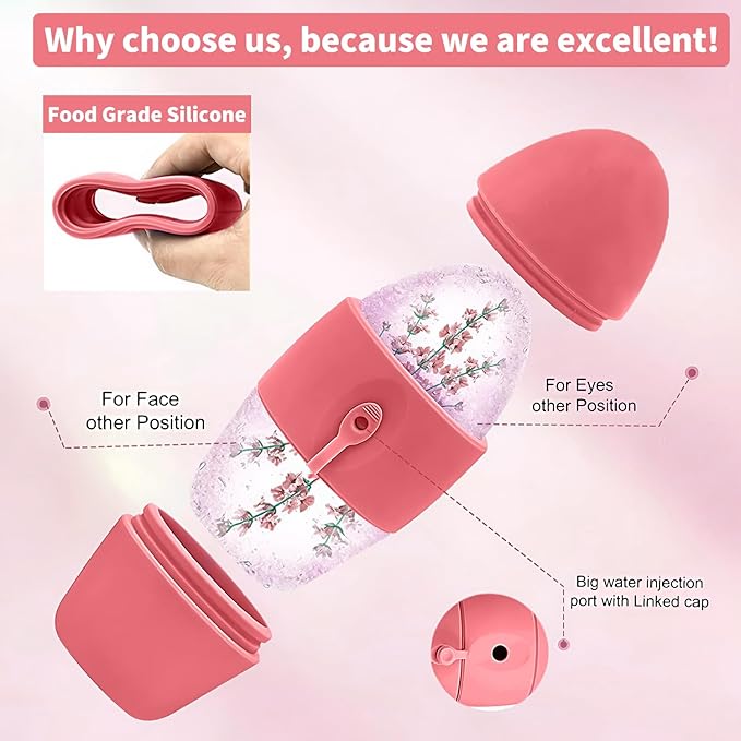 Ice Roller for Face and Eye Massager for Face, Eyes and Neck Naturally Conditioning and Skin Care,De-Puff Eye Bags,Reduce Migraine Pain,Reusable Massage Silicone Ice Mold (Red)