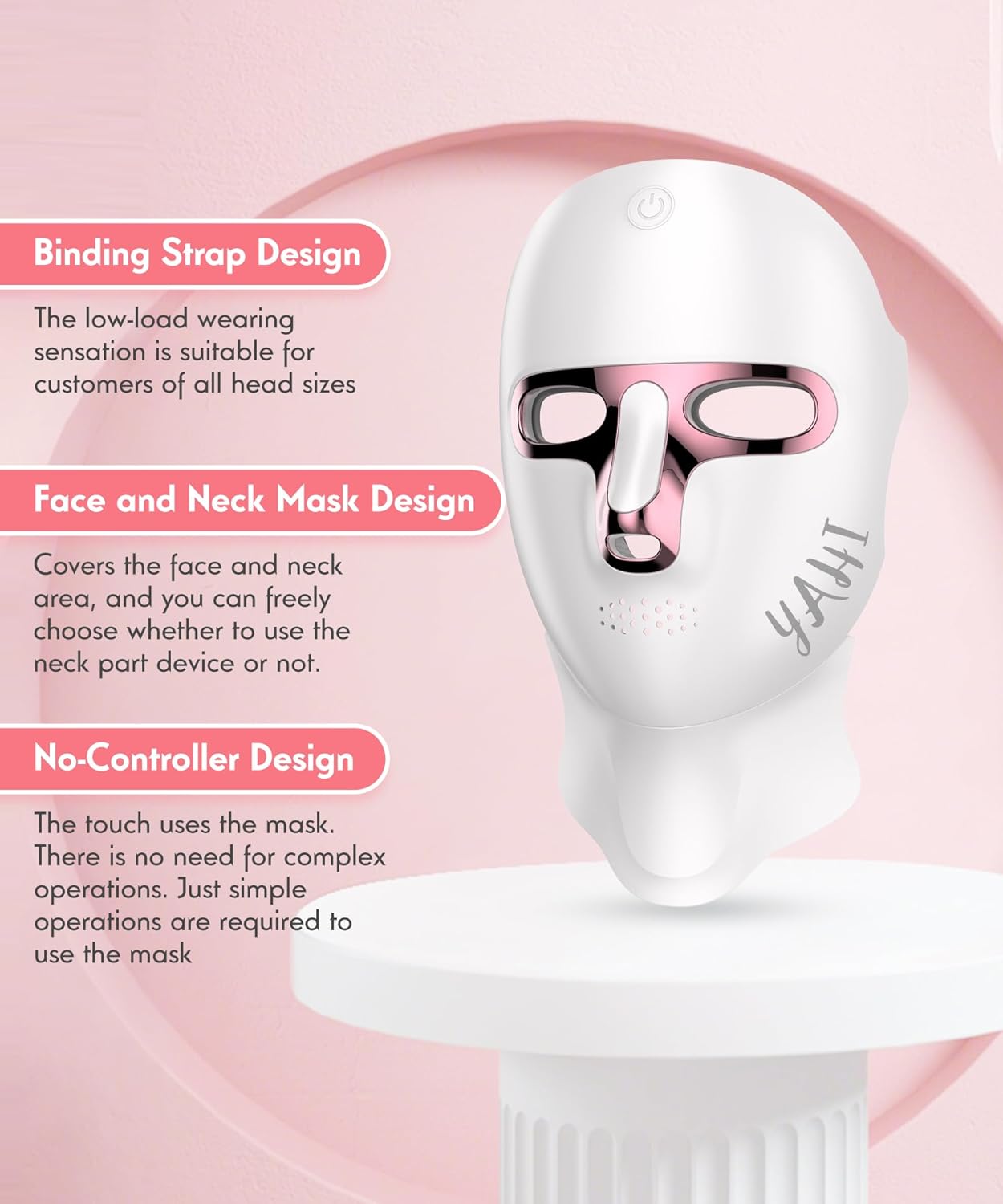 Yahi Red Light for Face and Neck, Rechargeable and Ergonomic Design for Home & Travel, Cordless Face Mask Light, White