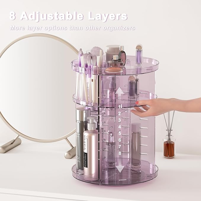 Rotating makeup organizer for vanity,