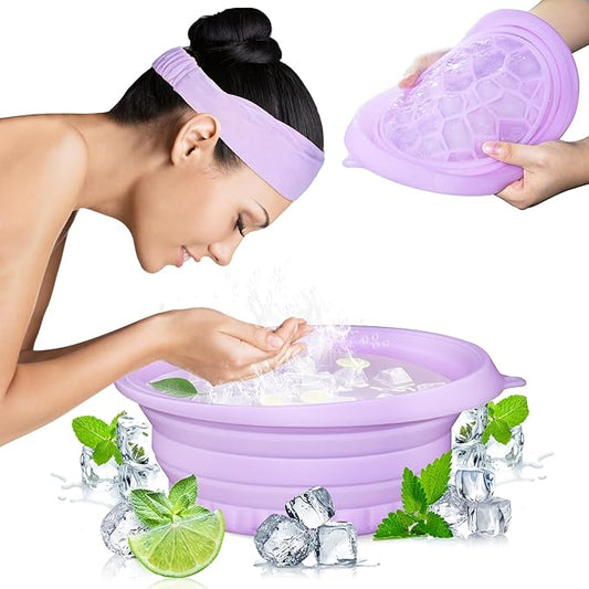 Foldable Ice Bowl with Built-In Ice Tray – Silicone Facial Ice Bath for Shrinking Pores, Boosting Circulation, Cold Plunge Skincare Gift for Men & Women (Purple)