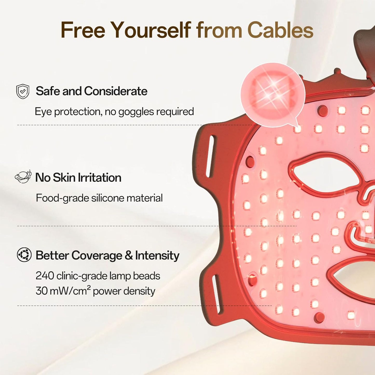 SUERBEATY Red Light Mask, 7 Colors Red Light Mask for Face, Cordless & Portable for Home & Travel, Rechargeable, Lightweight, Facial Skin Care for Women - Mom, Sister, Girlfriend and Wife - Khaki