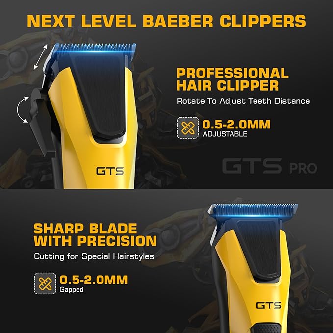 Professional Hair Clippers for Men, Professional Barber Clippers and Trimmer Set, Mens Cordless Hair Clipper for Barbers Haircut Kit Fade Yellow