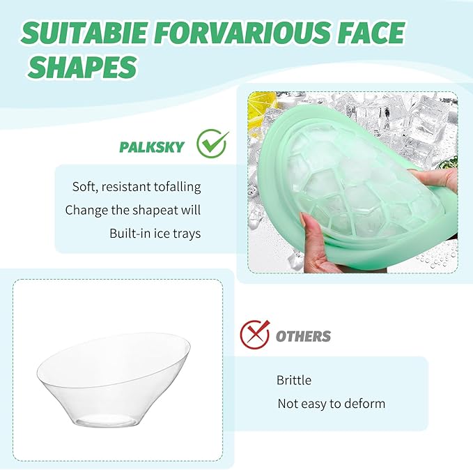 1 Piece of Face Bowl for Ice, Face Ice Bath Bowl, Comes with 1 Light Blue Face Wash Strap and 1 Pair of Face Wash Wrists, Built-in Ice Tray, Foldable and Portable (Green)