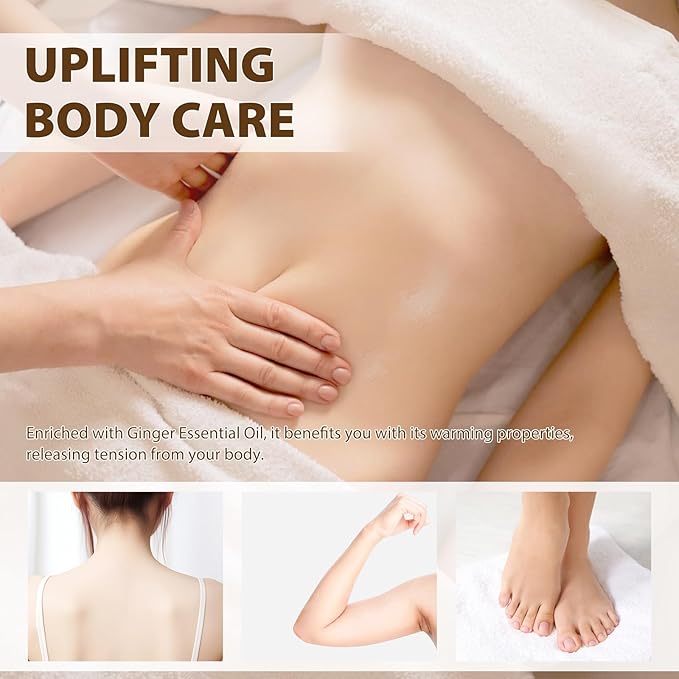 Ginger Oil Ginger Body Massage Oil for Gua Sha, with Lemon,Juniper Berry, 260ML Large Bottle Warming Body Oil for Spa, Lymphatic Drainage, Muscle(8.8oz)