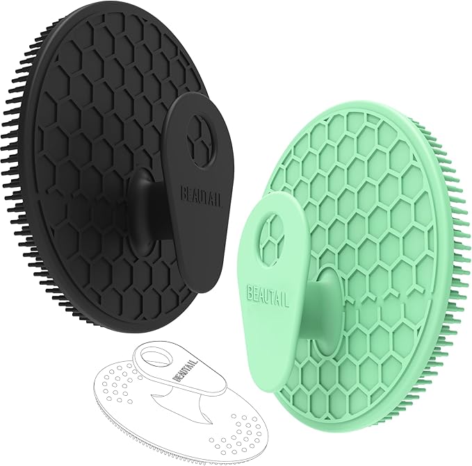 Silicone Body and Face Scrubber Set 3 Pack, BEAUTAIL Shower Bath Scrubber, Gentle Exfoliating Brush for Women Men Baby Sensitive Skin, More Hygienic Than Traditional Loofah, Long Lasting, Black+Green
