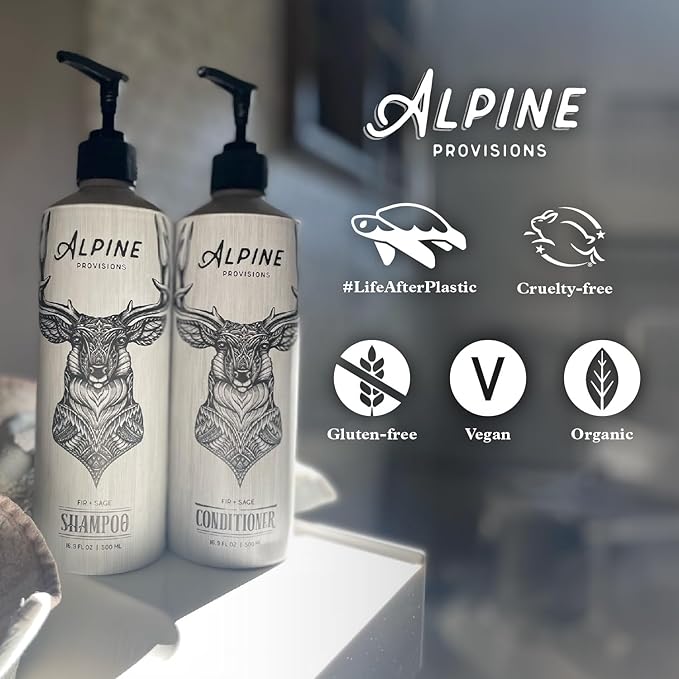 Alpine Provisions Fir & Sage Conditioner - Naturally Moisturize, Repair, & Strengthen with Essential Oils, Sunflower oil & Aloe Vera, Vegan, Sulfate - Nourishing Plant-Based Hair Care - 16.9 FL Oz