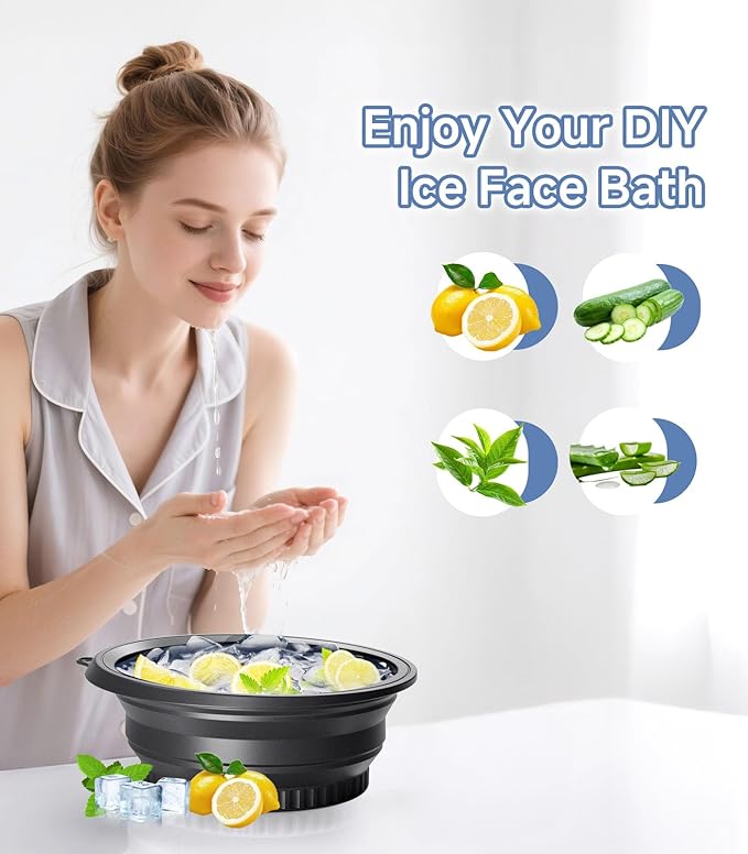 Face Bowl for Ice with Built-in Ice Tray – Collapsible Silicone Facial Ice Bath Bowl for Cold Plunge Therapy, Skin Tightening & Acne Relief – Portable Spa Tool for Home & Travel(Black)