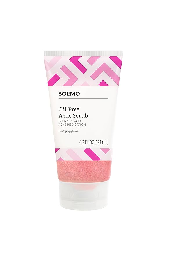 Amazon Brand - Solimo Oil-free Pink Grapefruit Facial Scrub, 2% Salicylic Acid Acne Medication, Dermatologist Tested, 4.2 fl oz (Pack of 1)
