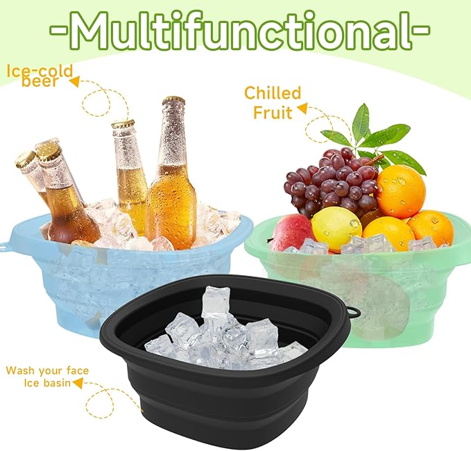 Face Bowl for Ice with Built-in IceTray,Collapsible Silicone Face Ice Bowl – Cold Plunge Therapy for Skin Tightening & Facial Treatment– Portable Spa Tool for Home & Travel（Black)