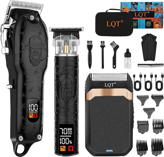 Professional Hair Clipper Set for Men Electric Shaver Razor Cordless Hair Cutting Barber Clippers Beard Trimmer Men’s Grooming Kit Gifts for him (Black)
