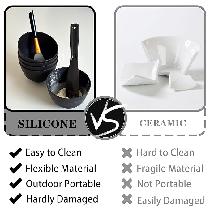 7Pcs Silicone Mixing Bowls, Silicone Bowls for Facials, DIY Face Mask Mixing Bowl for Home Salon Spa Face Skin Applicator Bowl, Black