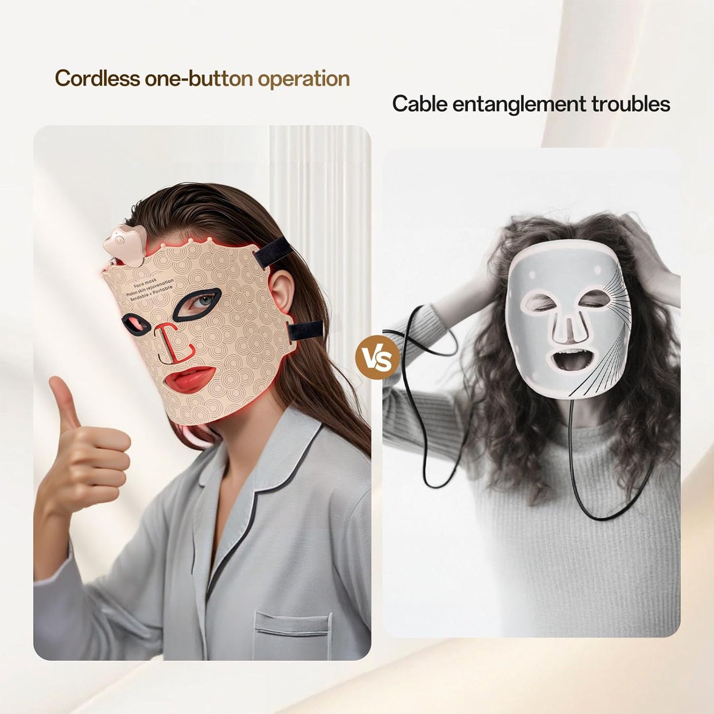 SUERBEATY Red Light Mask, 7 Colors Red Light Mask for Face, Cordless & Portable for Home & Travel, Rechargeable, Lightweight, Facial Skin Care for Women - Mom, Sister, Girlfriend and Wife - Khaki