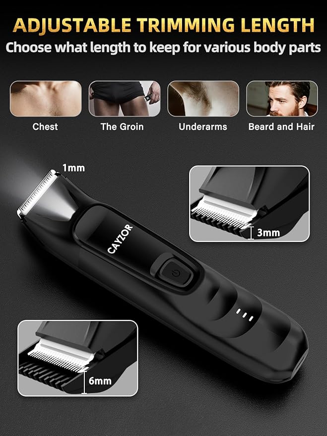 2-in-1 Body and Nose Hair Trimmer for Men - Safe Portable Electric Razor for Ball Groin with LED Light, IPX7 Professional Electric Shavers for Men Pubic, Underarm, Nose, Ear, Beard, Head