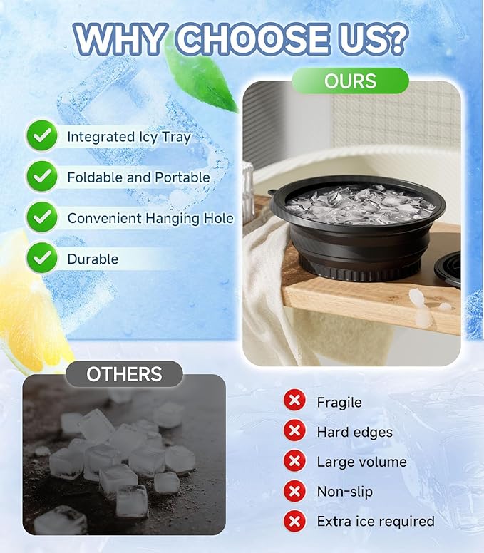 Face Bowl for Ice with Built-in Ice Tray – Collapsible Silicone Facial Ice Bath Bowl for Cold Plunge Therapy, Skin Tightening & Acne Relief – Portable Spa Tool for Home & Travel(Black)