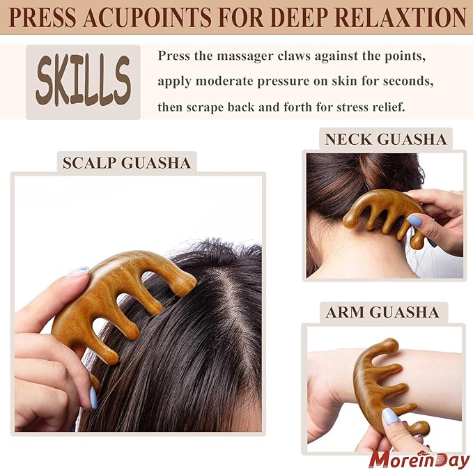 Wooden Massage Comb, Wooden Scalp Massager, Scalp Gua Sha for Stress Relax, Loc Comb for Sisterlocks - Green Sandalwood