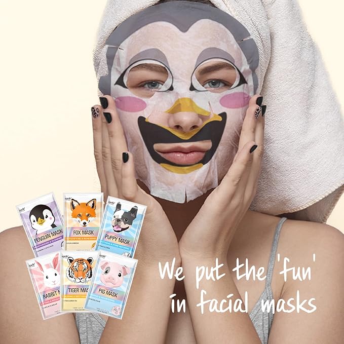 Epielle Animal Character Sheet Masks 12 Pack, Hydrating & Moisturizing Korean Face Mask Skincare Set, Spa Day, Birthday Party, Self Care Gifts for Women