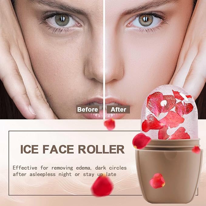 XHJRI Ice Face Roller Massager,Ice Cube Roller for Face, Eyes and Neck Naturally Conditioning and Skin Care,De-Puff Eye Bags,Reduce Migraine Pain,Reusable Massage Silicone Ice Mold (New Coffee)