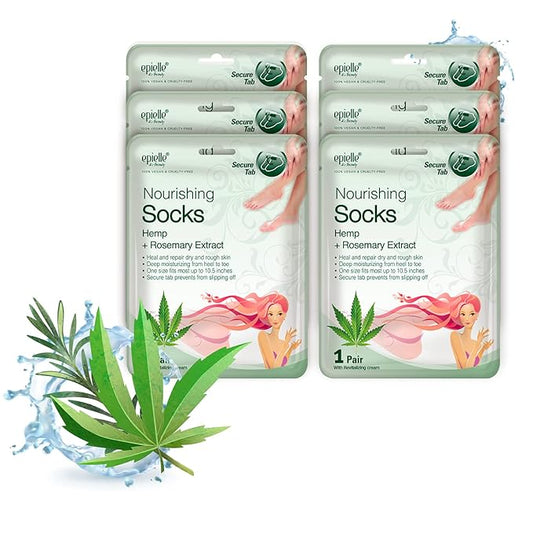 Epielle Nourishing Foot Masks 6 Pairs, Deep Moisturizing Socks for Dry Feet & Cracked Heels, Repair and Nourish with Hemp & Rosemary Extract, Foot Spa & Self Care Gifts for Women, Korean Skin Care