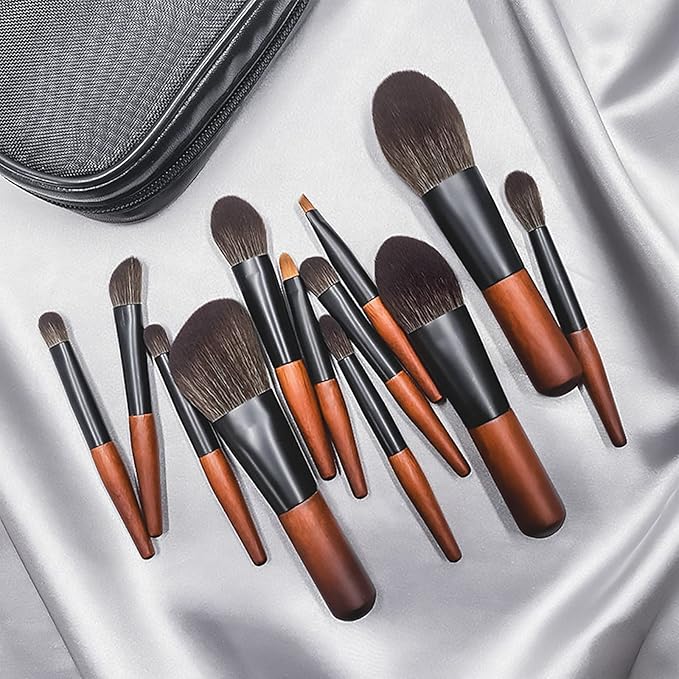 Makeup Brushes Set, 12 Pcs Mini Travel Makeup Brush Set with Case, Travel Brush Set for Loose powder, Contour, Blush, Concealer, Eye Shadow, Eye Corner, Brow Brushes Tool Kit