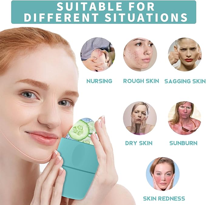 Ice Roller for Face and Eye Massager for Face, Eyes and Neck Naturally Conditioning and Skin Care,De-Puff Eye Bags,Reduce Migraine Pain,Reusable Massage Silicone Ice Mold (Green)