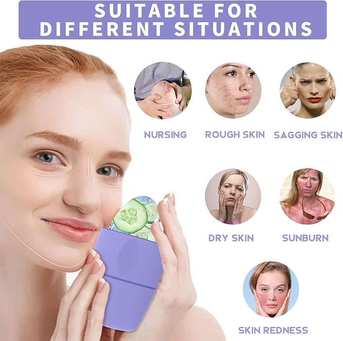 Ice Roller for Face and Eye Massager for Face, Eyes and Neck Naturally Conditioning and Skin Care,De-Puff Eye Bags,Reduce Migraine Pain,Reusable Massage Silicone Ice Mold (Purple)