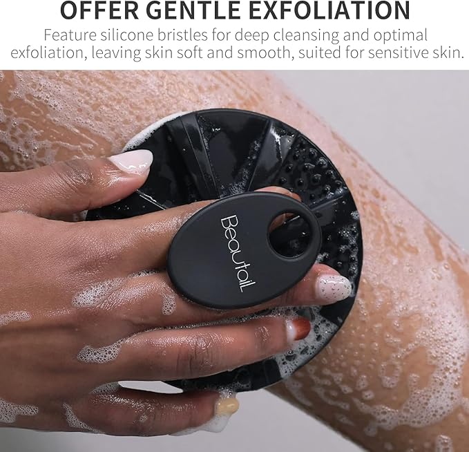 Body Scrubber 2 Pack, BEAUTAIL Shower Bath Brush, 1 Pack PP Body Brush Gray and 1 Pack Silicone Body Scrubber Black, Gentle Exfoliating for Women Men Baby Sensitive Skin