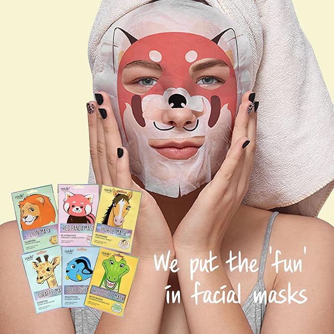 Epielle Animal Character Sheet Masks 12 Pack, Moisturizing & Hydrating Face Mask with Hyaluronic Acid & Fruit Extract, Korean Skin Care, Girls Spa Party Favors, Sleepover, Self Care Gifts for Women
