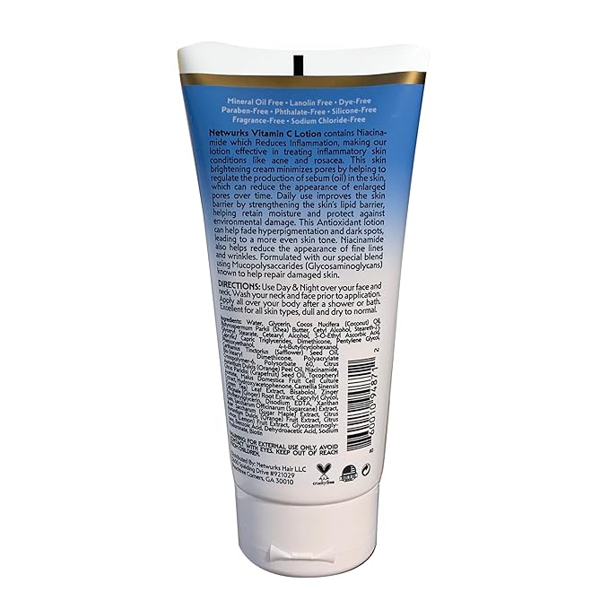 Vitamin C Lotion, Antioxident Cream for Face & Body, Smoothes & Hydrates Skin, Helps Reduce Blemishes, Fine Lines, & Wrinkles, 6 Fl Oz