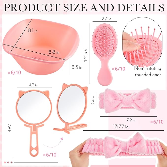 100 Pcs Spa Party Supplies for Women Pink Facial Mask Bowl Set with Facial Mask Bowls Spatula Brush Puff Measuring Scoop Basin Mirror Air Cushion Comb Headband Spa Birthday Party Favor