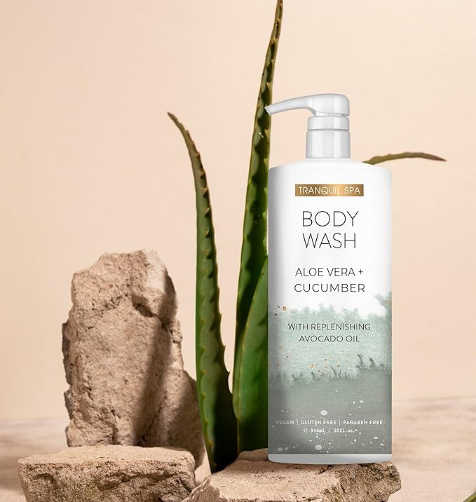 Tranquil Spa Body Wash Duo, Aloe Vera + Cucumber, Oatmeal + Coconut | Two 32oz bottles | Home and Body Company