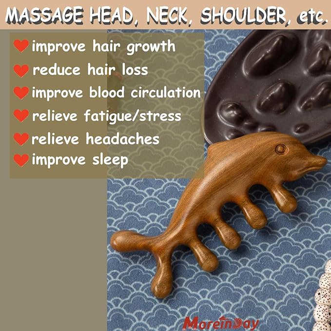 Wooden Scalp Massager Comb - Green Sandalwood Loc Comb for Hair Growth, Gua Sha for Women and Men