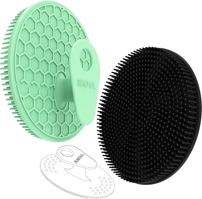 Silicone Body and Face Scrubber Set 3 Pack, BEAUTAIL Shower Bath Scrubber, Gentle Exfoliating Brush for Women Men Baby Sensitive Skin, More Hygienic Than Traditional Loofah, Long Lasting, Black+Green
