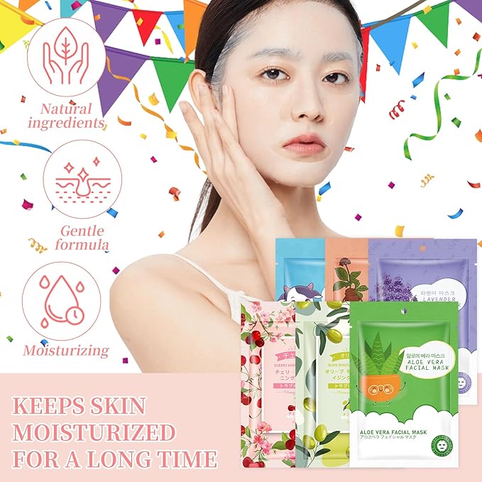 24 Pack Sheets Face Masks Skincare for All Skin Types, Hydrating Face Masks Suitable for Sensitive Skin, Moisturizing Bulk Facial Mask for Women Skin Care, Facial Mask Gifts for Spa