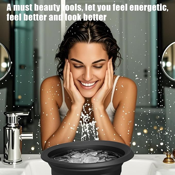 Silicone Face Bowl for Ice with Built-In Icetray, Collapsible Face Tub for Ice Bath, Facial Ice Plunge Bowl, Ice Water Facials at Home