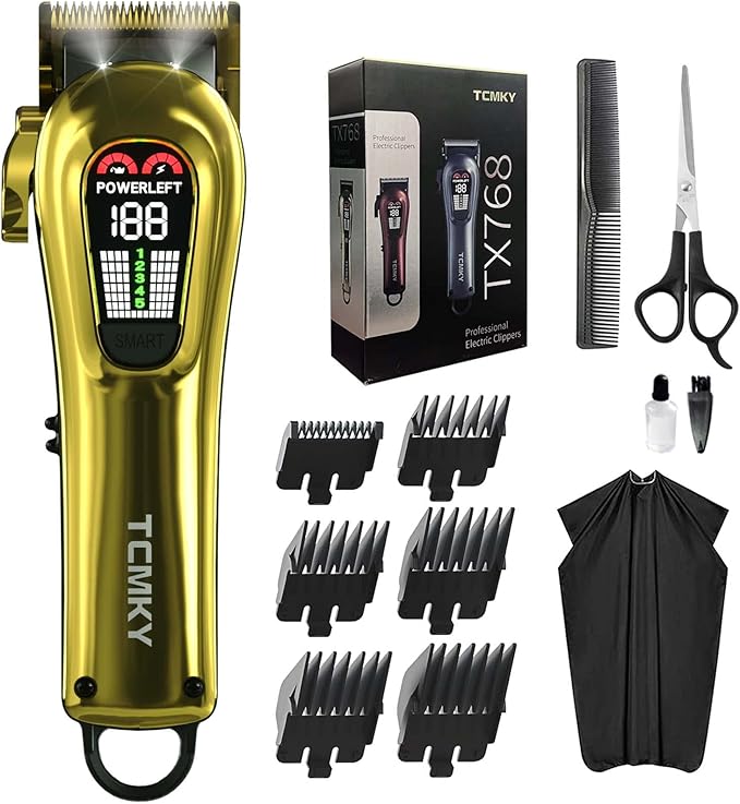 Hair Clippers for Men Professional Hair Trimmer for Men Cordless&Corded Barber Clippers for Hair Cutting & Grooming.Rechargeable Hair Trimmer Kit for Household (Golden)