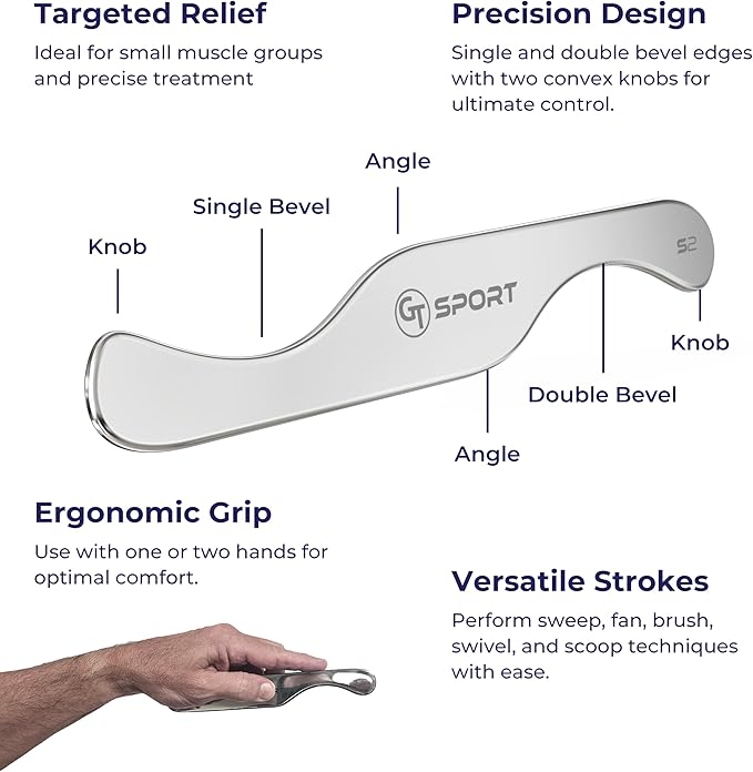 GT Sport S2 Tool is a Precision Muscle Scraper + 2 Hour Training Video. Myofascial Massage Treatment. Professional-Grade IASTM and Physical Therapy Gua Sha Graston Like Massage Tool