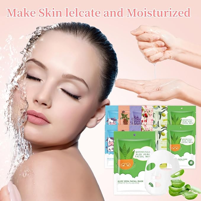 12 Sheets Face Masks Skincare, Moisturize Face Masks Suitable for Sensitive Skin, Hydrate Facial Mask for All Skin Types, Bulk Facial Masks for Women Skin Care, Soothe Face Mask for Spa Party