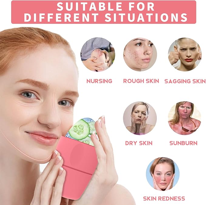 Ice Roller for Face and Eye Massager for Face, Eyes and Neck Naturally Conditioning and Skin Care,De-Puff Eye Bags,Reduce Migraine Pain,Reusable Massage Silicone Ice Mold (Red)