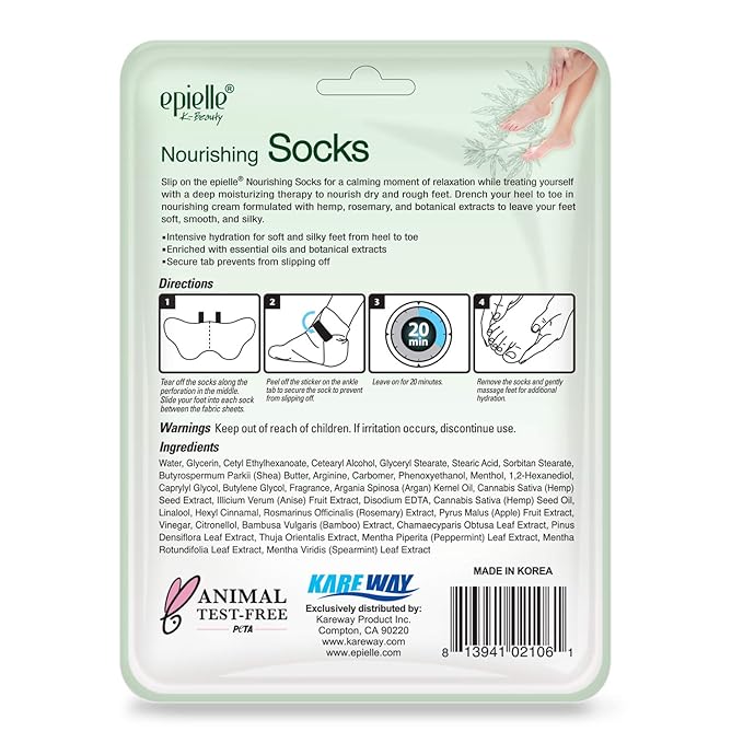 Epielle Nourishing Foot Masks 6 Pairs, Deep Moisturizing Socks for Dry Feet & Cracked Heels, Repair and Nourish with Hemp & Rosemary Extract, Foot Spa & Self Care Gifts for Women, Korean Skin Care