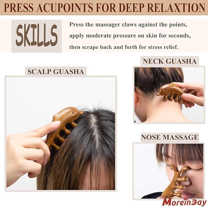 Wooden Scalp Massager Comb - Green Sandalwood Loc Comb for Hair Growth, Gua Sha for Women and Men