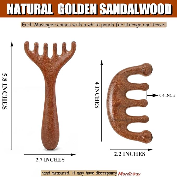 Wooden Massage Comb for Scalp, Neck, Feet, Leg, Foot Massager Tool, Scalp Gua sha Comb, Wooden Head Massager - 2 Pack