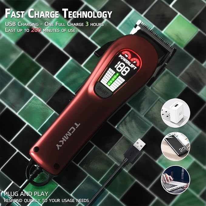 Hair Clippers for Men Professional Clippers for Men Cordless&Corded Barber Clippers for Hair Cutting & Grooming. Rechargeable Hair Trimmer Kit for Household (Red)