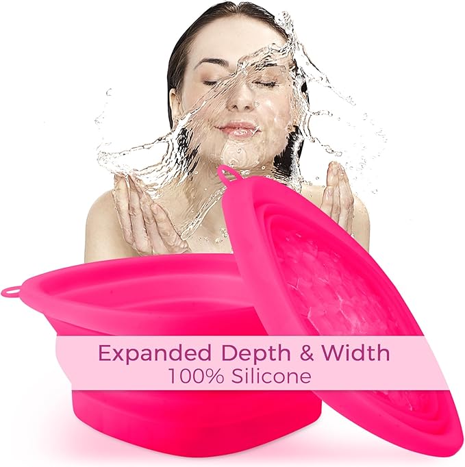 SaporeArt Ice Face Bowl, Upgraded Wider & Deeper Collapsible Silicone Facial Ice Bath Bowl with Built-In Ice Mold, Soothes Puffiness & Redness, Ideal for Home and Travel