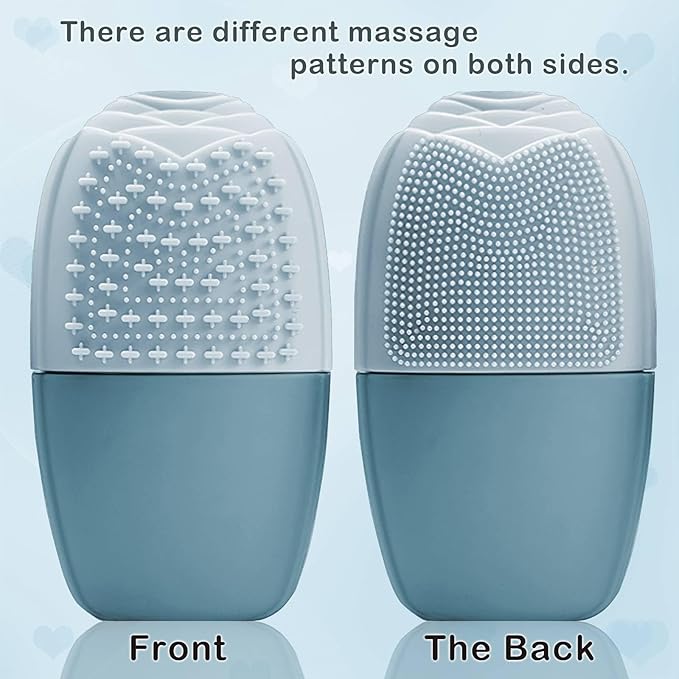 KOGITI Face Ice Roller & Mold - Beauty Facial Massage Tool for Puffiness Relief, Ice Cube Holder (Brush-Blue)